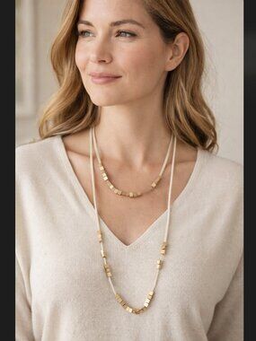 J Jill Gold Tone Beaded Necklace Layered Double Strand Adjustable Minimalist NWT